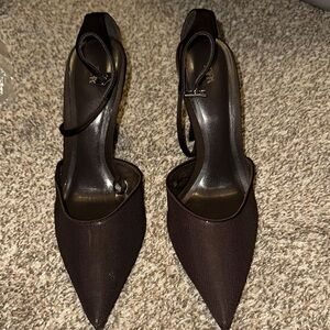 Zara Elegant Chocolate Brown mesh/satin Pointed Heels